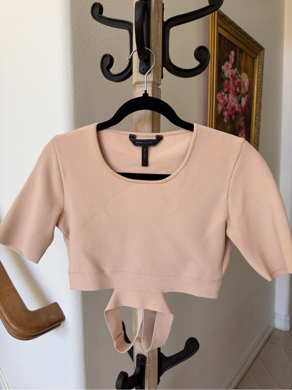BCBGMaxAzria Blush Peach Crop Tie-Back Top